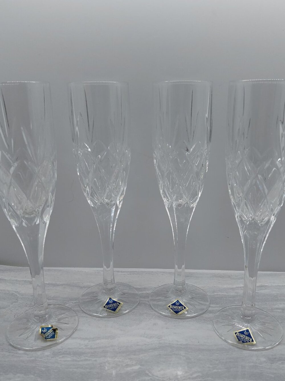 Box Of 4 Cortina Fluted Champagne By Bohemia 24% Lead Crystal Glass 6.5 Oz